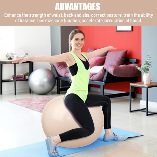 Leyndo 4 Pcs 26 Inch Yoga Exercise Ball Pilates Pregnancy Birthing Fitness Ball with Quick Pump Anti Burst for Improved Posture, Balance, Yoga, Pilates, Training - color: Nude