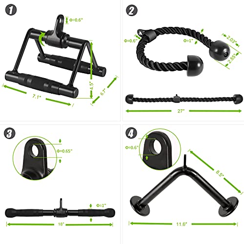 LAT Pulldown Attachments Combo, Cable Machine Accessories with Curl Pulldown Bar, Fit Most Gym Machines, Made of Heavy Duty Solid Steel - color: Black