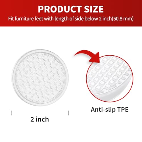 Ezprotekt Non Slip Furniture Pads, 12 Pcs 2" Anti Slip Rubber Caster Cups, Anti Skid Furniture Coasters for Hardwood Floors, No Slide Furniture Gripper, Furniture Stoppers to Prevent Sliding (Clear) - color: Clear