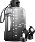 AQUAFIT 1 Gallon Water Bottle with Time Marker | BPA Free 128 oz Water Bottle with Straw and Chug Lids - Leakproof Gym Water Bottle with Carry Handle (Midnight Gray) - color: Midnight Gray, style: 128 oz - 2 Lids