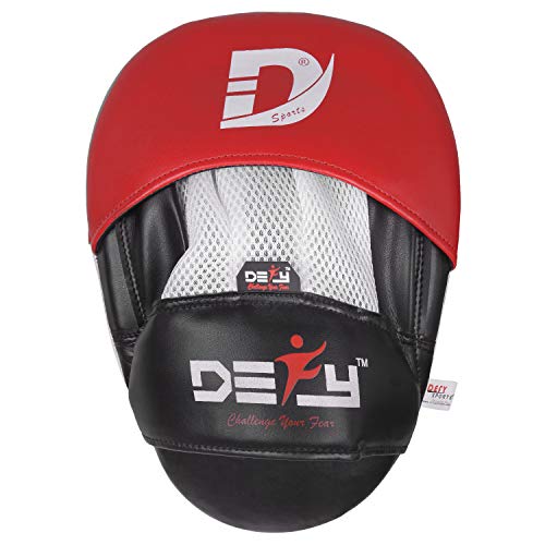 DEFY MMA Muay Thai Boxing Focus Mitts – Premium Leather Hook & Jab Punching Pads - Curved Focus Mitts for Strike & Kick Training Shield (Pair)