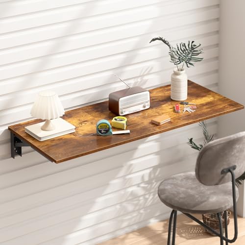 Need Wall Mounted Folding Table, 36x20 Inch Fold Down Wall Mount Desk Heavy Duty Small Folding Wall Table for Laundry, Home Office, Small Apartments, Rustic Brown & Black Frame - color: Rustic Brown Desktop & Black Shelf Brackets, size: L36" * W20"