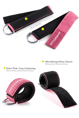 Fitgriff® Ankle Straps V2 for Cable Machine (2 Pieces) - Gym Workout Equipment - Leg Pulley Attachment, Kickback Straps - color: Pink