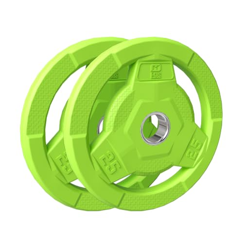 Color Coded 2-Inch Rubber Coated Olympic Grip Plate for Barbell,Solid Cast Iron Weight Plates for Strength Training, Weightlifting, Home Gym, 2.5/5/10/15/25/35/45 LB, Single and Pair - color: 25LB-PAIR