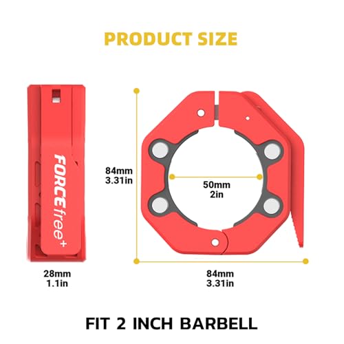Quick Release Olympic Barbell Collars 2" (Pair) - Non-Slip Weightlifting Barbell Clips for Secure Powerlifting, Home & Gym - High-Strength Metal Bar Clamps Magnetic - style: PRO-RED-MAG