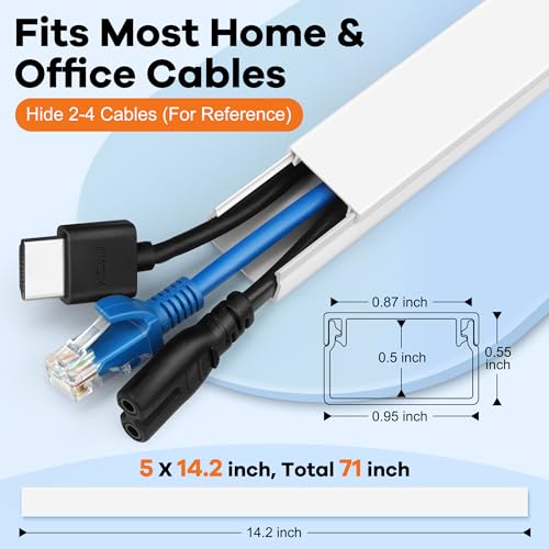 ZhiYo Cord Hider 71in(5 x L14in), Cord Covers for Wires on Wall, Cable Hider for Wall Mounted TV, Wire Cover for 2-4 Cords, Paintable Wire Concealer, Easy Cable Management, W0.95in H0.55in, White - color: White, size: W0.95in X H0.55in X L71in
