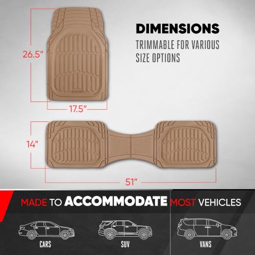 Motor Trend FlexTough LITE Rubber Car Mats Full Set - All Weather Floor Mats for Trucks, Cars & SUVs - Automotive Waterproof Beige Car Floor Mats for Cars Interior Accessories Universal Trim-to-Fit - color: Beige Lite, style: Full Set