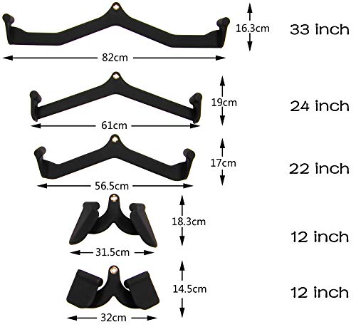 Fitvids LAT Pulldown Attachments, 5 Pieces Cable Machine Rowing Bar Set, Back Bicep Curl Tricep Lat Pull Down Strength Training Handles, Home Gym Fitness Cable Attachments with Non-Slip Rubber Coating - color: Black