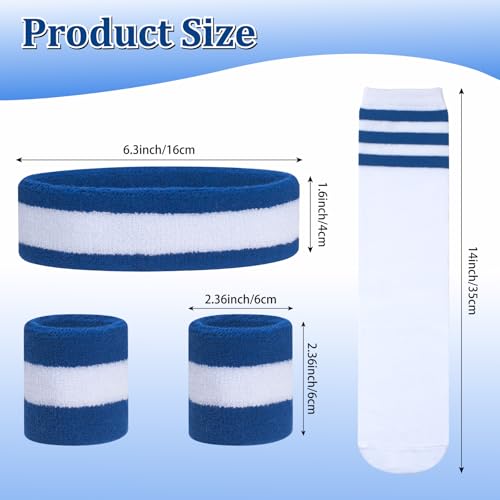 ONUPGO 5 Pieces Kids Sweatbands Soccer Socks Set - Sports Headband, Wristbands, Striped High Socks for Kids, Youth,Toddler & Baby - Football, Basketball, Running, Cycling, Tennis - color: Striped White/Blue
