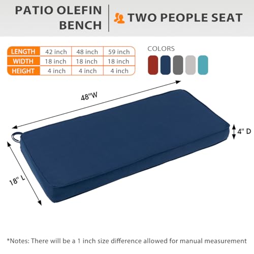 Sundale Outdoor Olefin Bench Cushion， Water-Resistant Patio Couch Cushion, Loveseat Sofa Pad with Straps Dark Blue, 48 x 18 x 4 Inches - color: Dark Blue, size: 48 X 18 X 4 Inch
