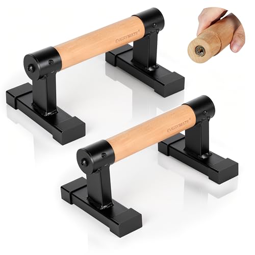 EVERYMATE Wood Push Up Bars Parallettes Bars with Rubber Feet, Anti-slip Handstand Bars for Calisthenics, Equipment for Home, Push Up Handles for Floor, Handstand Push Up Handles, Support 600 LB - size: B