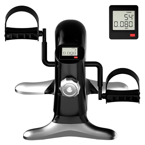 Under Desk Bike Pedal Exerciser, Mini Exercise Bike for Arm/Leg Exercise, Portable Peddler with LCD Display