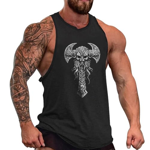 domirica Mens Sleeveless Cotton T-Shirts Novelty Graphic Crewneck Pullover Big and Tall Gym Muscle Outdoor Sleeveless Shirts - color: Axe, size: Medium