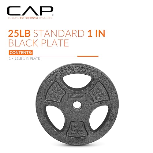 CAP Barbell Standard 1-Inch Grip Weight Plates - color: Black, size: 25 lbs Plate Pack (x1)