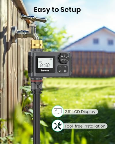 Sprinkler Timer with Brass Swivel, Programmable Water Timer for Outdoor Garden Hose, Hose Timers with Rain Delay/Manual/Auto Mode, Drip Irrigation and Lawn Watering System, 1 Outlet - size: 1 Zone-Brass Inlet