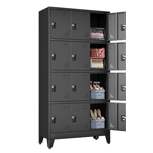 Metal Lockers for Employees-12 Doors Storage Locker with Shelves and Lockable Steel Cabinet for School,Gym,Office,Staff,Assembly Required,Black - color: Black, size: 12Doors