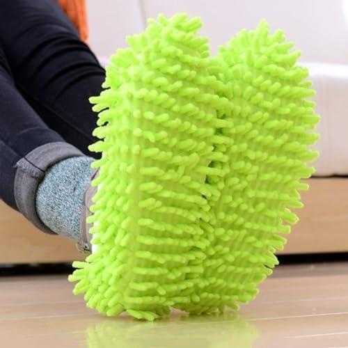 2 PCS Mop Slippers - Washable Microfiber Floor Cleaning Mop Pads, Soft Reusable House Cleaning Slippers for Home Kitchen Bedroom Floor (Green) - color: Green