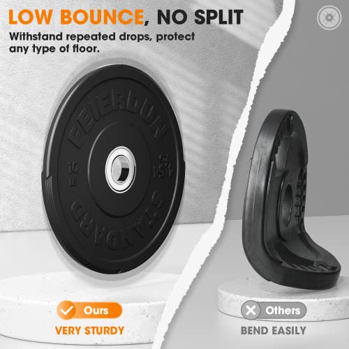 FEIERDUN Color Bumper Plate Set, 2-Inch Olympic Weight Plates, Low Bounce Rubber Barbell Plates with Stainless Steel Insert for Weightlifting, Strength Training, CrossFit & Home Gym, 10LB-370LB - style: O) 230LBS SET