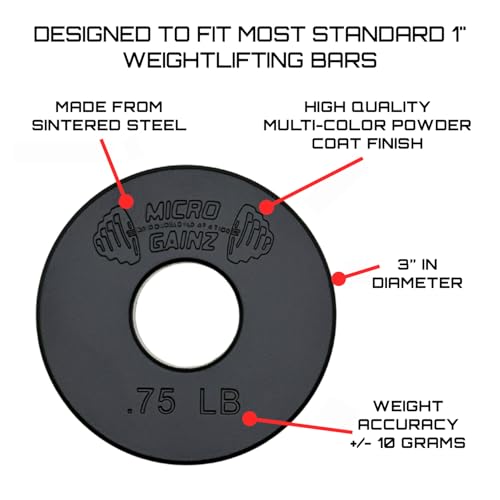 Micro Gainz Standard 1-Inch Center Hole Fractional Weight Plates Set of 2 Plates, Choose Set (.25LB-1.25LB), Designed for Standard 1-inch Barbells & Dumbbells, Made In USA - color: .75lb Black