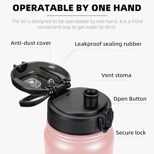 Fanhaw 20 oz Insulated Stainless Steel Water Bottle with Anti-Dust Chug Lid, Leakproof Vacuum Metal Everyday Use Bottle for Kids, Teens & Adults, Back to School Essentials (Pink) - color: Pink, style: 20 Ounces