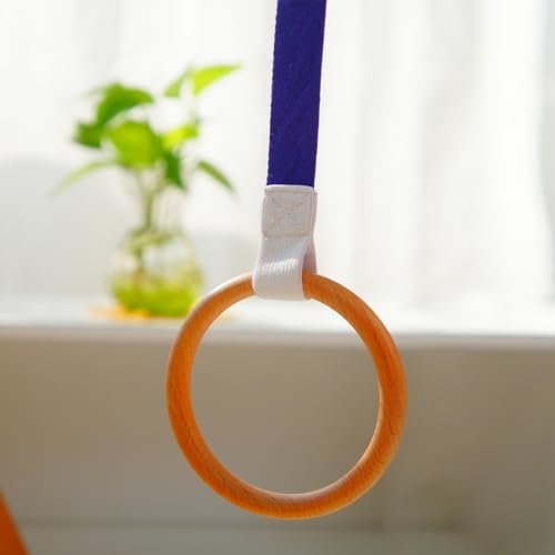 Baby Pull Ring, Wooden Activity Ring with Strap, Early Development Toy - color: Purple and Beech Wood