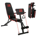 Multi-functional folding weight bench, adjustable weight bench, with 7 positions backrest adjustment and 2 training straps, 600 lbs capacity, suitable for full body workouts