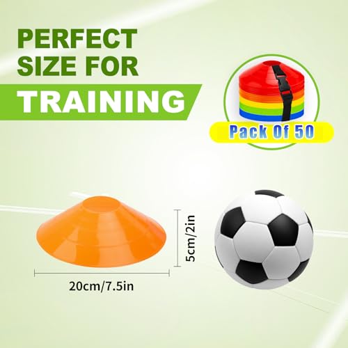 Ashsajkd(Set of 25/50/100 - Agility Soccer Cones with Carry Bag and for ， Football Cones for TrainingFootball, Basketball, Coaching, Agility Cones for Indoor and Outdoor Games - color: B-50 Pack Multi-Color