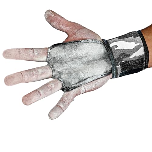 JerkFit WODies Gymnastics & Weightlifting Grips with Wrist Wraps – 3 Hole Versatile Gym Gloves for Pull Ups, Gym Training & Cross Training – Hand Grips Palm Protector for Men & Women - color: Grey Camo, size: Small 3”- 3.5”