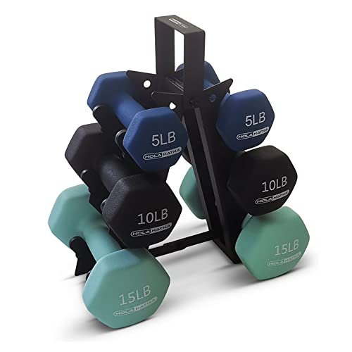 HolaHatha 1, 2 and 3 lb Neoprene Dumbbell Strength Training Weight Set with Rack - color: Blues, size: 60 LB
