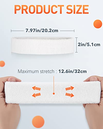 Tanluhu Sweatbands Sport Headbands for Men & Women,Terry Cloth Sweat Band for Tennis, Running, Basketball, Working Out, Exercise- Athletic Sweat Cotton Headband Outdoor - color: White/White/White/White