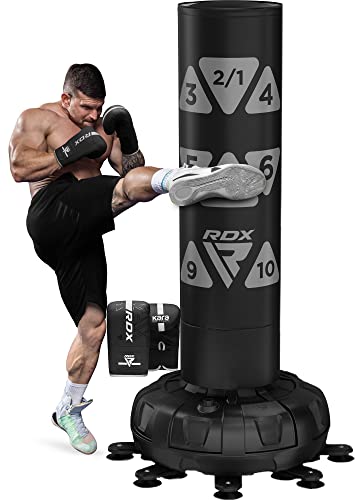 RDX XXL 330LBS Target Freestanding Punching Bag with Cover & Gloves – 72” Adult Heavy Pedestal Punch Bag Set - 17 Suction Cup 8 Extended Legs Stand Base - Kick Boxing MMA Muay Thai Home Gym Fitness - color: SILVER