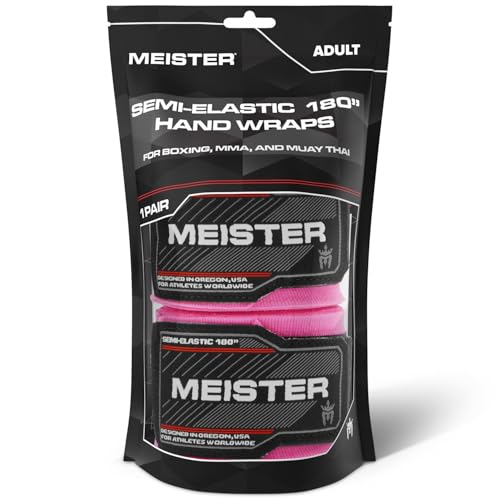 Meister Adult 180" Semi-Elastic Hand Wraps for MMA & Boxing (Pair) - color: Pink