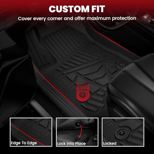 LASFIT Floor Mats for 2019-2025 2026 Ram 2500/3500 Crew Cab Bucket Seat for Carpet & Vinyl Floor (NOT fit Model with PTO Kit), All Weather TPE Custom Fit Car Mats Floor Liners 1st & 2nd Row, Black