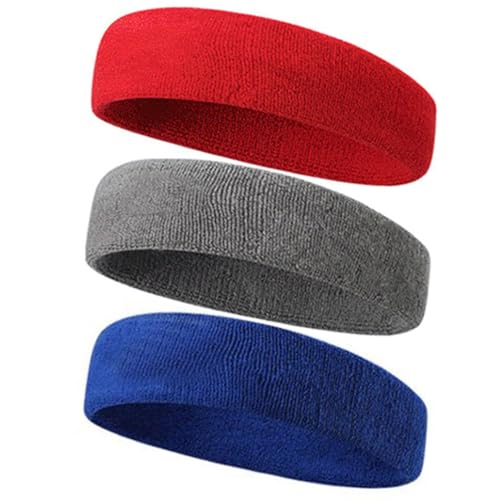 3 Pack Men & Women Sports Sweatbands Headbands - color: Grey,Blue,Red