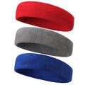3 Pack Men & Women Sports Sweatbands Headbands - color: Grey,Blue,Red