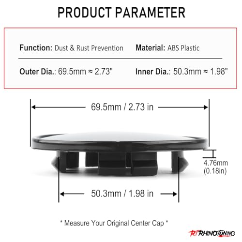 RTrhinotuning 2-3/4" Wheel Center Caps Compatible with Focus #2M51-1000-AA #2M5Z-1130-AB, OD: 2.75"(70 mm) ID: 1.98"(50 mm) Black Hub Caps Dust Covers - color: Black