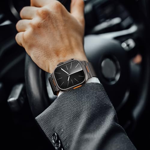Milanese Loop Compatible with Apple Watch Ultra 3/2/1 Band 49mm 46mm 45mm 44mm 42mm, Magnetic Stainless Steel Strap Bands for iWatch Ultra SE 3/2/1 Series 11 10 9 8 7 6 5 4 3 2 1 Men, Black - color: Black