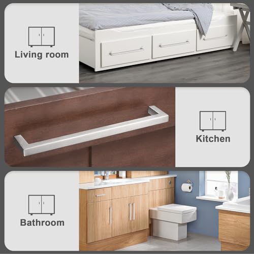 Probrico 5 Pack Hole Centers 10 inch Brushed Satin Nickel Cabinet Handles,Square Kitchen Drawer Pulls,Stainless Steel Dresser Pull Handle 10.5inch Length - color: Brushed Nickel, size: Hole Center: 256mm(10inch)