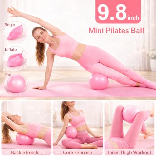 Pilates Kit for Home Workouts Set for Women, Pilates Ring Equipment and Ball Set Home Pilates Workout Kit with 15" Magic Circle Ring and Resistance Bands, A Must-Have for Beginners and Seasoned Yogis - color: pink