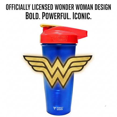 PerfectShaker ACTIV DC Comics & Justice League Series Protein Shaker | Leak-Proof, BPA-Free, Shatter-Resistant | ActionRod Mixing Technology for Smooth Blends | Gym & Sports - Wonder Woman - 828ml - color: Wonder Woman