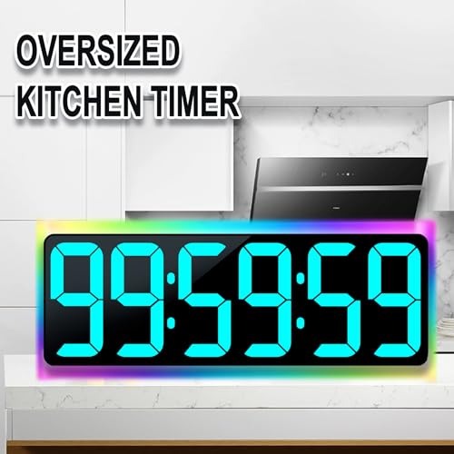 TXL 17.2" WiFi Digital Wall Clock with Seconds, Large Countdown Timer for Classroom Home Gym Office, Alarm Clock with Remote Control, RGB Ambient Lights, 4 Dimmable Brightness, Auto DST(Ice Blue) - color: Ice Blue