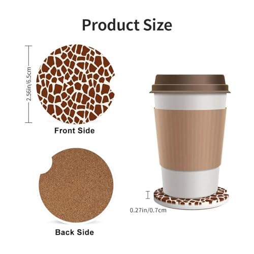 Giraffe Skin Car Coasters for Cup Holders, 2 Pack Absorbent Ceramic Drink Cup Coaster for Women Men, Auto Interior Accessories - color: T13