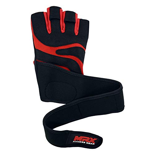 MRX Weightlifting Gloves for Men Workout Gloves Mens Wrist Support Lifting Gloves Male Gym Gloves | Workout Gym Accessories for Men Weight Lifting Fingerless Gym Exercise for Powerlifting - color: Black Red, size: X-Small
