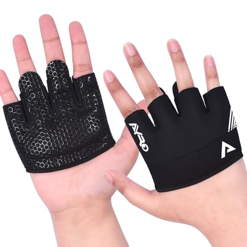 AYRO Workout Gloves for Men & Women, Minimal Short Partial Gym Gloves, Weight Lifting Gloves with Full Palm Protection, Extra Grip Pads & Hand Support for Training & Fitness - color: Black, size: Medium