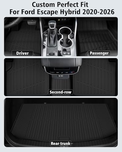 Floor Mats & Cargo Liner Custom Fit for Ford Escape Hybrid 2020-2025 2026 (NOT Fit Gas) All Weather TPE Rubber Trunk Mat Anti-Slip Full Set Automotive Floor Liners for Escape 2025 Accessories - size: For Ford Escape Hybrid 2020-2026