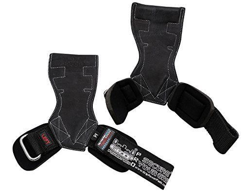 Lifting Grips PRO Weight Gloves Heavy Duty Barbell Gymnastics Straps Alternative to Power Hooks Deadlifts Adjustable Neoprene Padded Wrist Wrap - color: Black Leather, size: Small 5.0"-6.40" Wrist Size