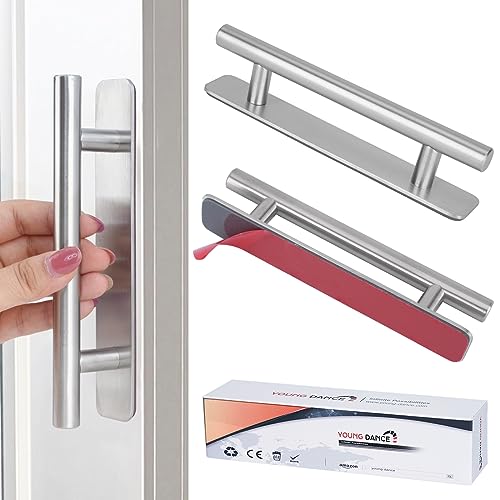 Self-Stick Instant Cabinet Drawer Pulls - 6" Stainless Steel Drawer Push Pull Handles Helper with Adhesive Door Handle for Kitchen Wardrobe Drawers Window Sliding Closet (2Pack, Silver) - color: New Stainless Steel, size: Small (5.83")