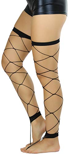 ToBeInStyle Women's Leg Wraps Ravewear Dancewear Elastic Straps Party Garter Music Festivals Costume Accessory Thigh High - color: Footless Big Diamond Fishnet - Black, size: One Size