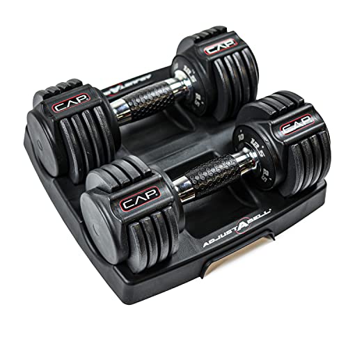 CAP ADJUSTABELL Adjustable Dumbbell Set, Premium Quick Select Adjustable Weights for Strength Training, Singles & Pairs, 12.5 LB, 25 LB & 55 LB, Round & Hex Dumbbells, Multiple Grip Handle Options - size: 12.5 lb - Honeycomb Chrome and Black Handle, style