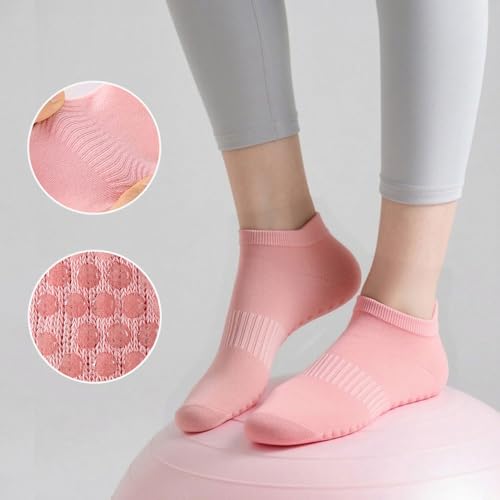 5 Pairs Pilates Socks with Grips for Women Non Slip Grip Yoga Crew Socks for Barre Hospital Barefoot - color: A - Purple White Pink Gray Black